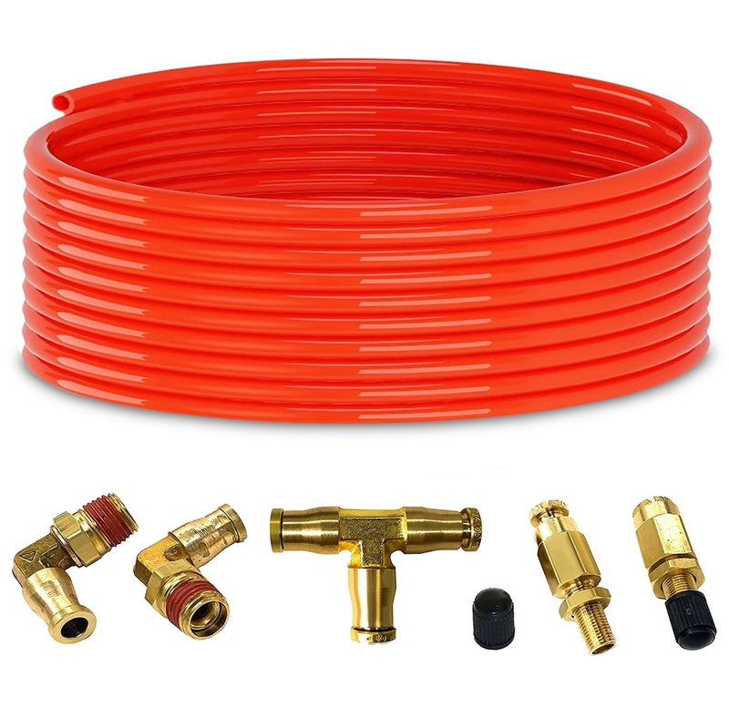 TORQUE Air Line Service Kit for Air Bags Suspension Kit Fittings, 1/4 NPT Elbow Fitting, 16 Feet Tubing, Air Inflation Valve Schrader Union Tee (Push to Connect) Air Bags for Trucks Fittings TR2012AS - Image 1